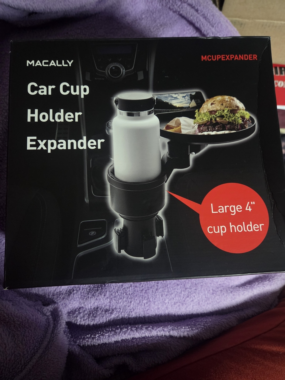 Black Car Cup Holder Expander - Large 4"